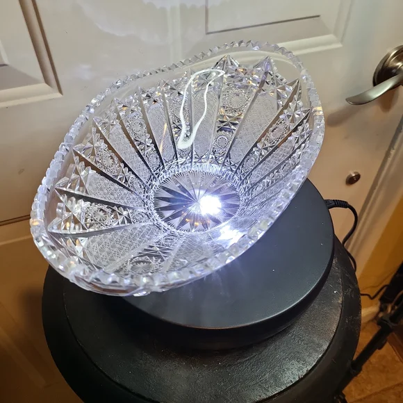 Beautiful Antique Wheel Cut Glass Ornate Oval Crystal Bowl 12.5" - Picture 4 of 10